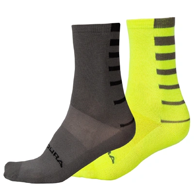 Endura Coolmax Stripe Socks Twin Pack HiVizYellow