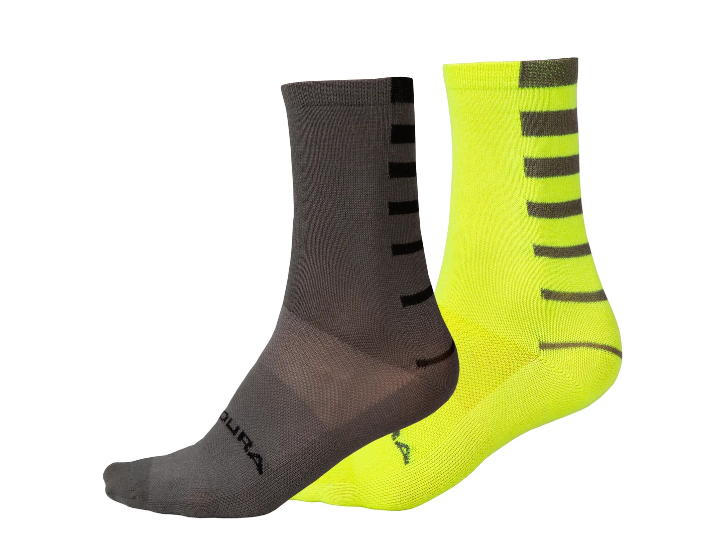 Large Endura Coolmax Stripe Socks Twin Pack HiVizYellow