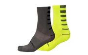 Endura Coolmax Stripe Socks Twin Pack HiVizYellow - 3 Podium Points