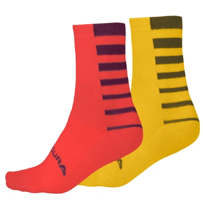 Endura Coolmax Stripe Socks Twin Pack Pomegranate - 3 Podium Points