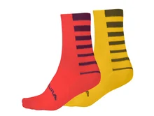 Endura Coolmax Stripe Socks Twin Pack Pomegranate